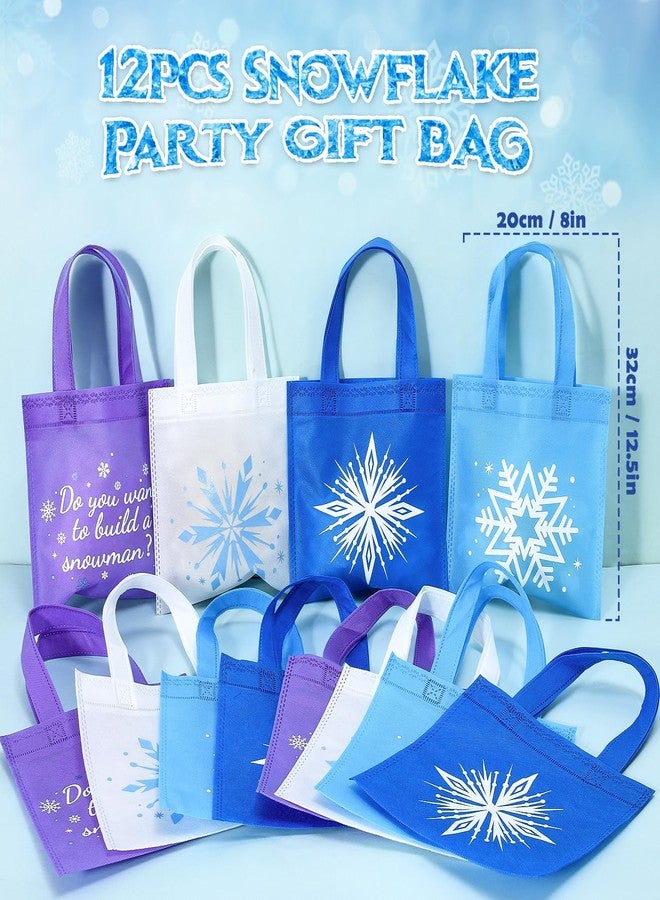 Winrayk 98Pcs Snowflake Party Favors Birthday Supplies, Non Woven Tote Bag Stamper Snowflake Keychain Sticker Slap Bracelet, Goodie Stuffer Classroom Prizes Kids Girls Winter Snow Party Supplies Decor - Image 2